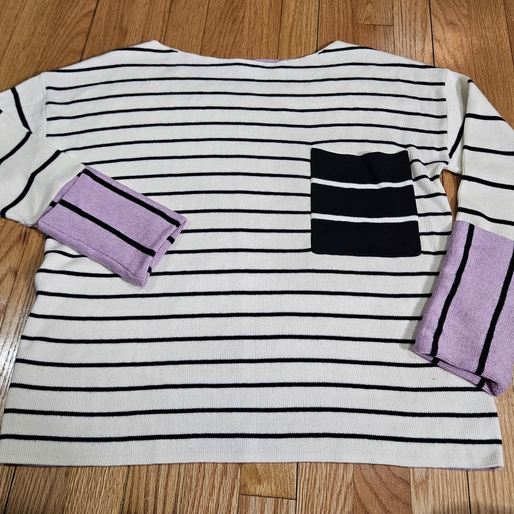 Anthropologie Lilac and Black Striped Knit Top